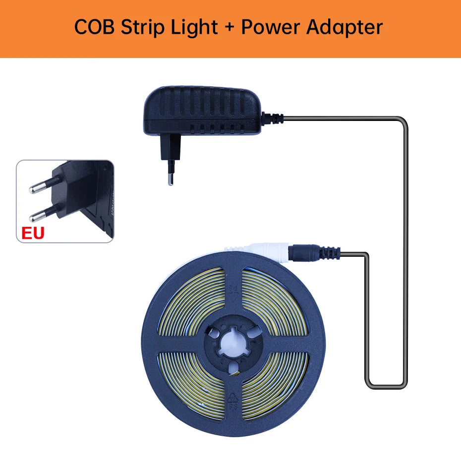12V COB LED Strip Light 320LEDs/m 0.5m-5m with Power Supply & Bluetooth Controller for Warm/Neutral/Cold White Cabinet Lighting