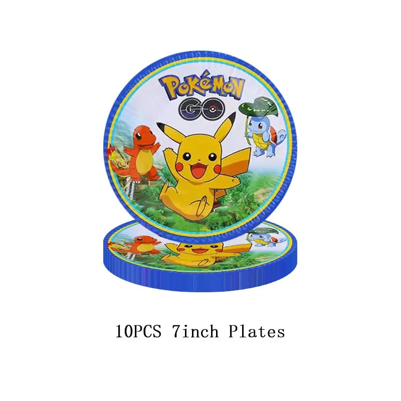 Pokemon Theme Birthday Party Decoration Supplies Cartoon Pokemon Go Tableware Cups Plates Pikachu Balloon For Baby Shower Favors