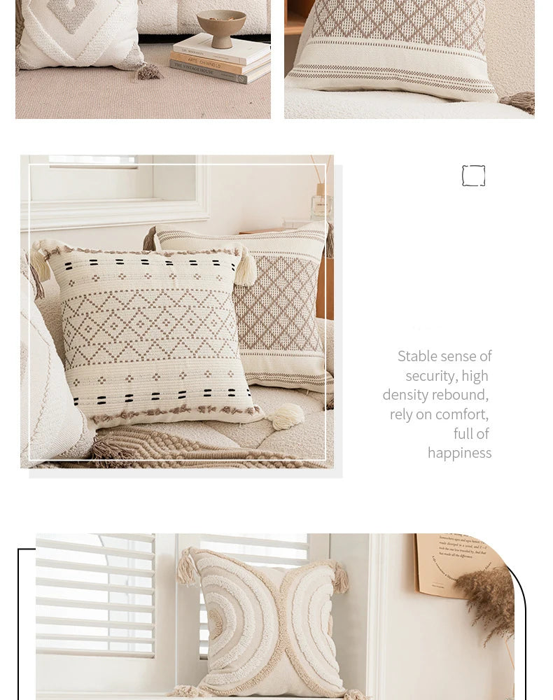 Battilo Luxury Pillow Cover with Tassels Soft Cotton Pillowcase Boho Decorative Throw Pillow for Living Room Sofa Cushion Cover