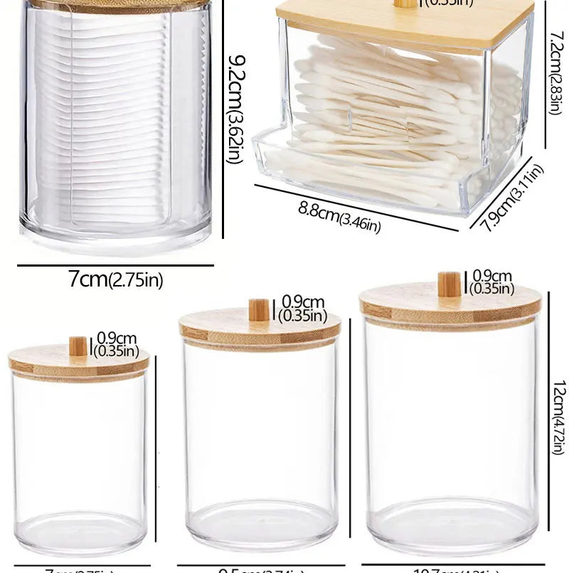 Acrylic Storage Box Bathroom Jar Makeup Organizer Cotton Round Pad Holder Cotton Holder Dispenser with Bamboo Lid Clear Plastic