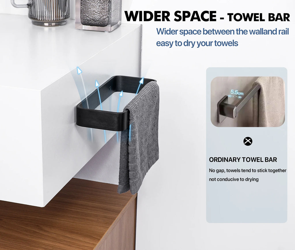 Bathroom Towel Rack Towel Holder 20/30/40CM Black Towel Bar No drill Wall Mount Stainless Steel Kitchen Cabinet Storage