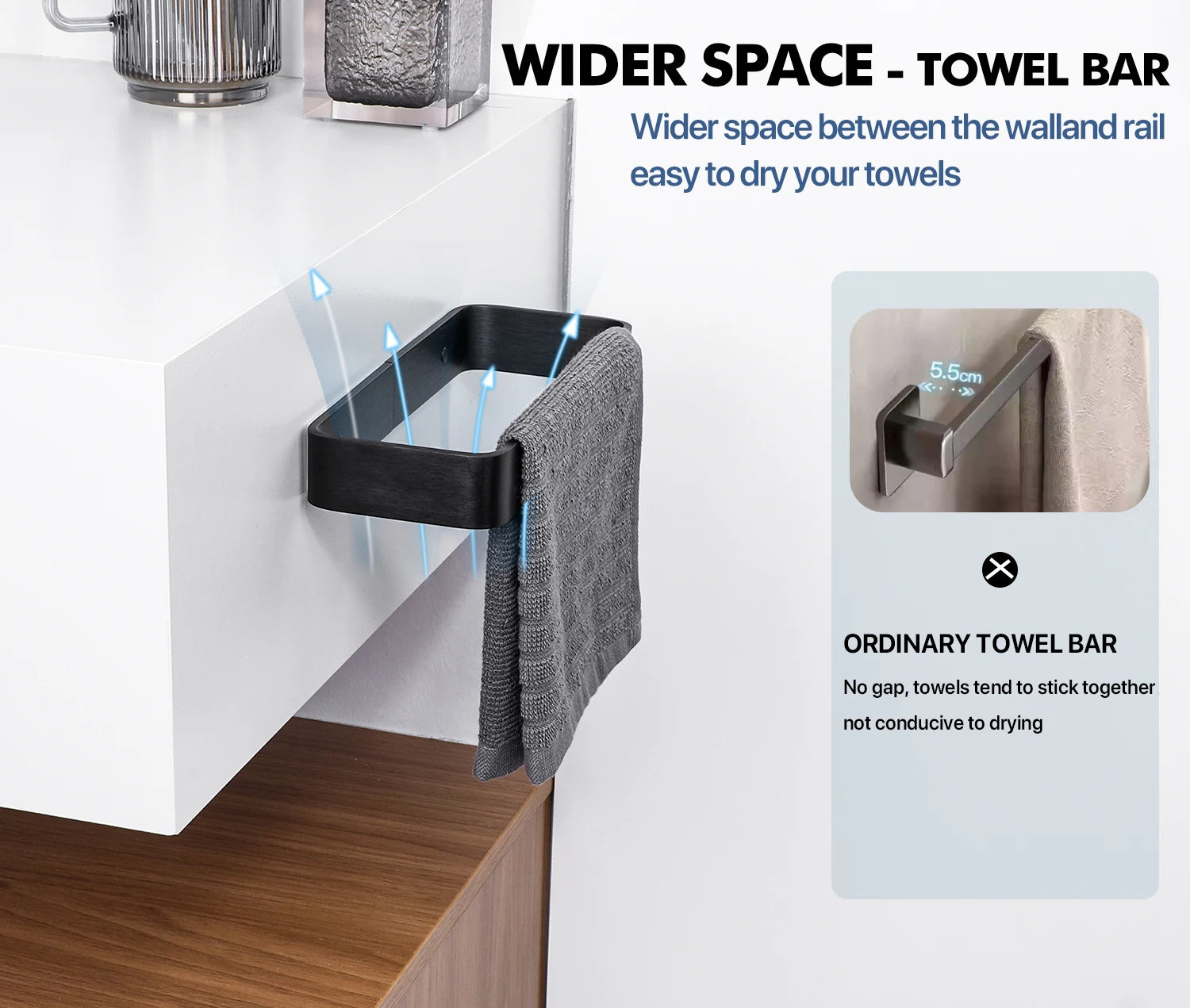 Bathroom Towel Rack Towel Holder 20/30/40CM Black Towel Bar No drill Wall Mount Stainless Steel Kitchen Cabinet Storage