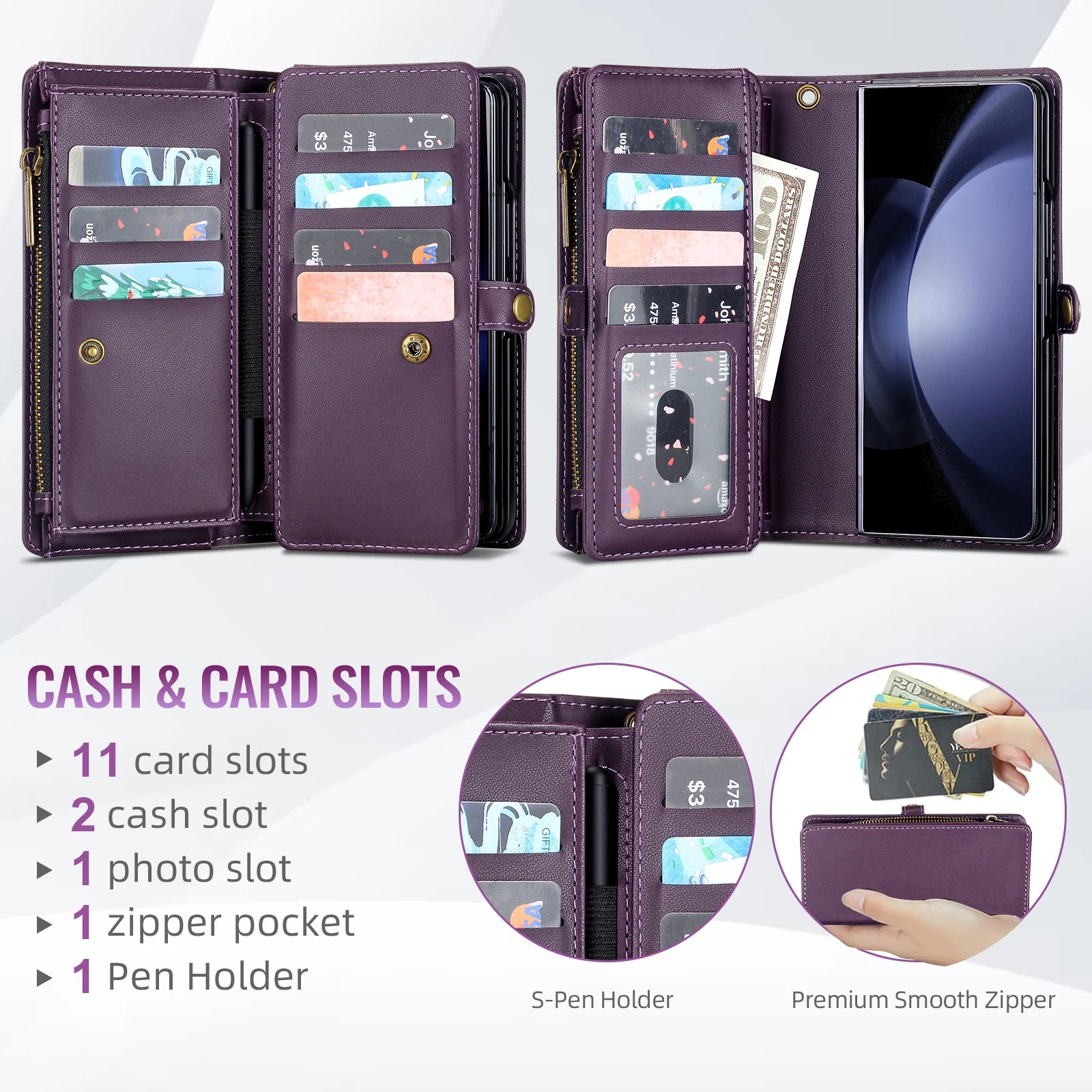 Multifunctional Leather Case for Samsung Galaxy Z Fold 5 4 3 Fold5 Fold4 Fold3 5G Phone Bags Cover Pen&Card Slots Wallet Holster