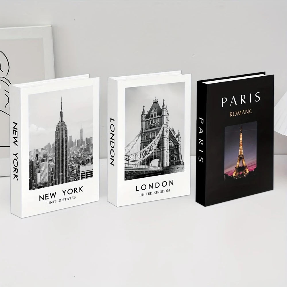 Modern Foldable Fake Book (3counts), City Theme Fake Book, Book Shaped Photo Props, Desktop Ornaments for Home Decor