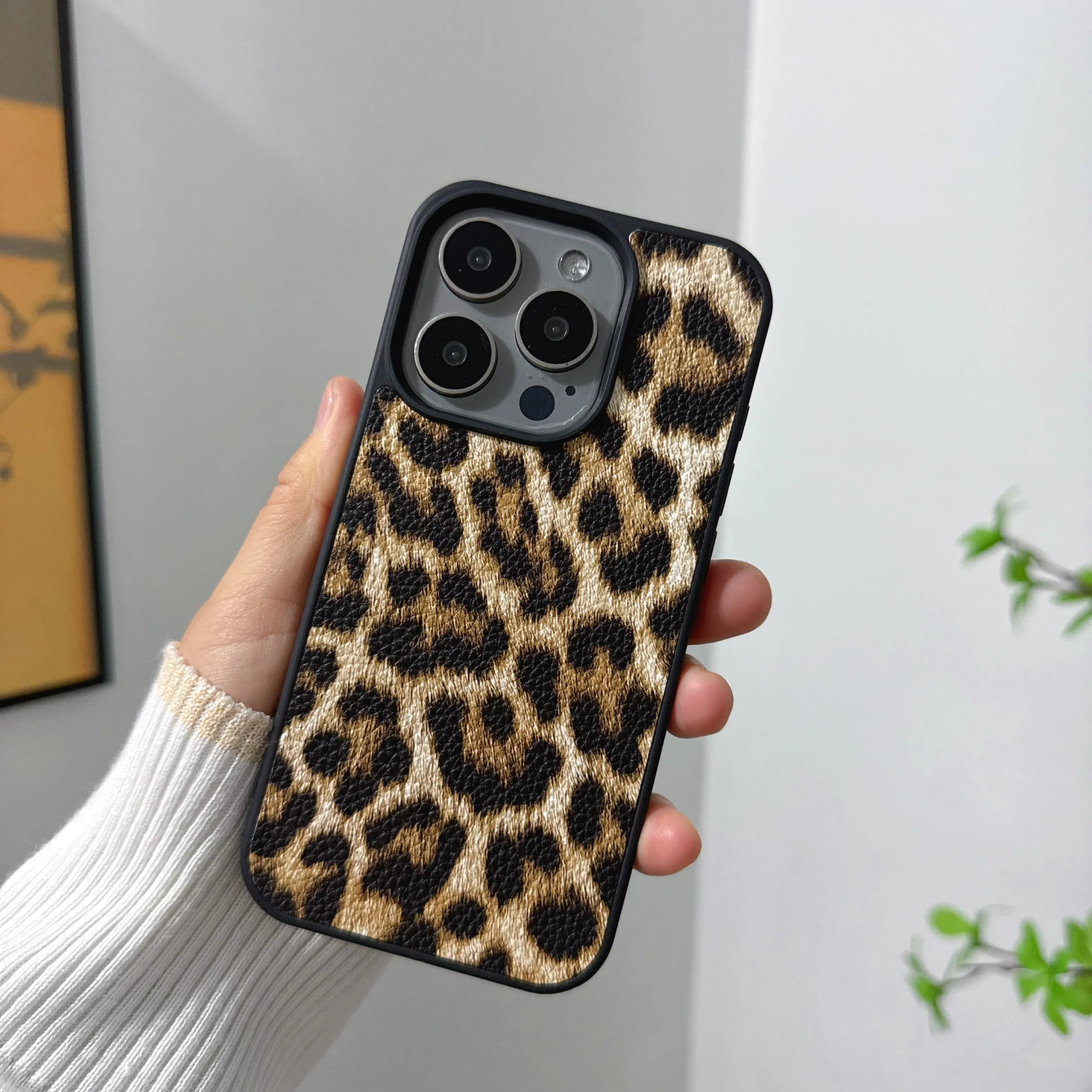 Luxury leopard print pattern PU leather Case for iPhone 16 15 14 Phone Cover 15 14 13 12 11 Pro MAX Hard Shockproof Back Funda
