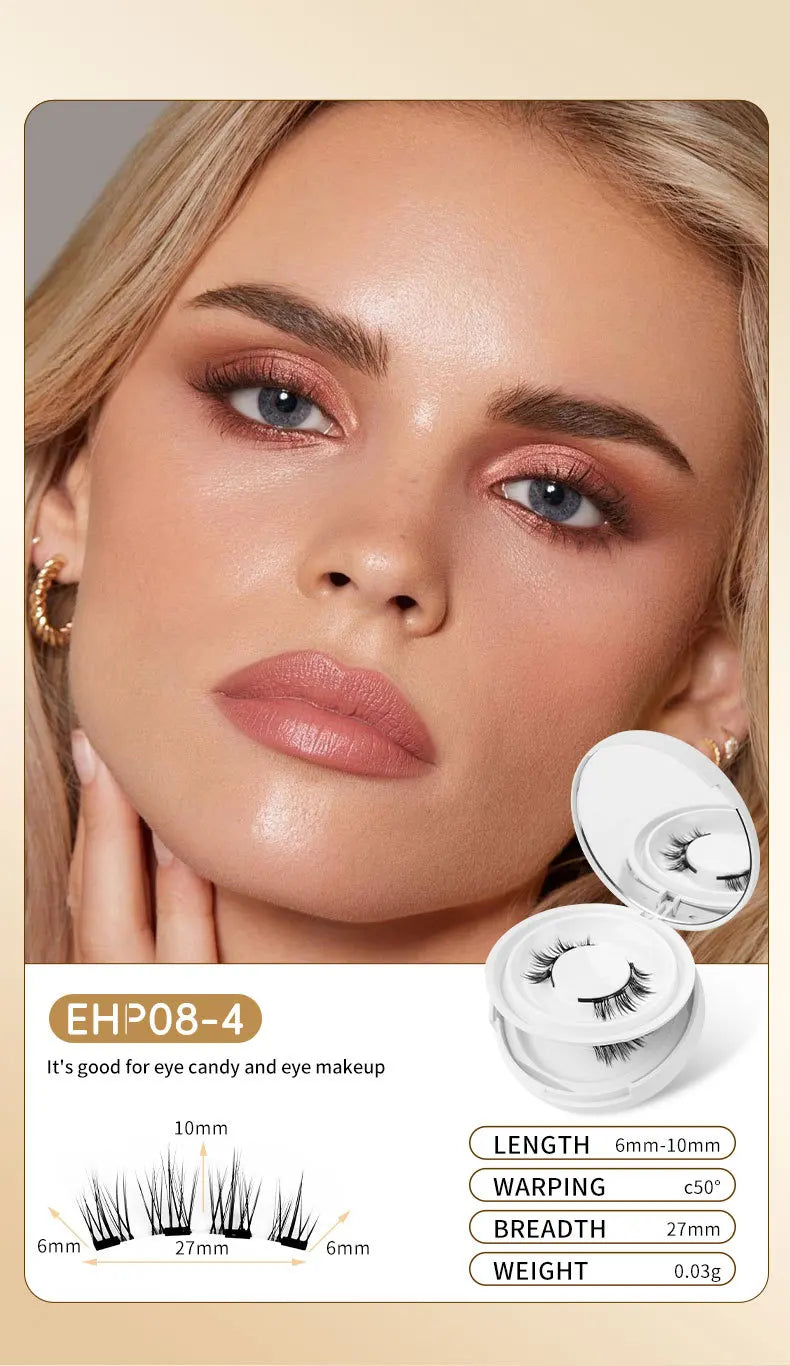 2pairs Magnetic False Eyelashes New Style Glue-Free Mink False Eyelashes Natural Nude Makeup With Mirror Reusable Beauty