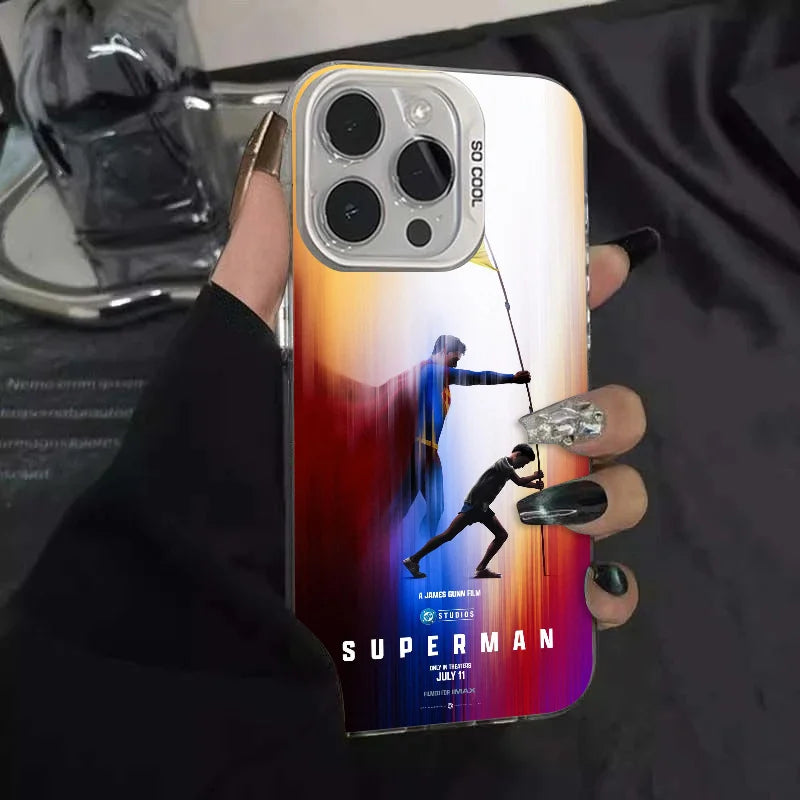 1PC Cartoon S-Superman Phone Case Phone Case IMD color silver shell For iPhone 16 15 14 13 12 11 Pro Max Plus