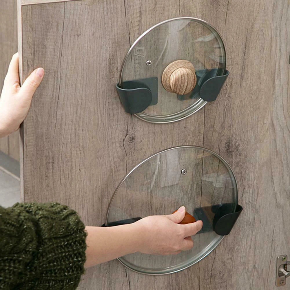 Pot Lid Holder Wall Mounted Hanging Holders for Pan Pot Cover Racks Cabinet Door Pan Lid Organizer Kitchen Storage Rack