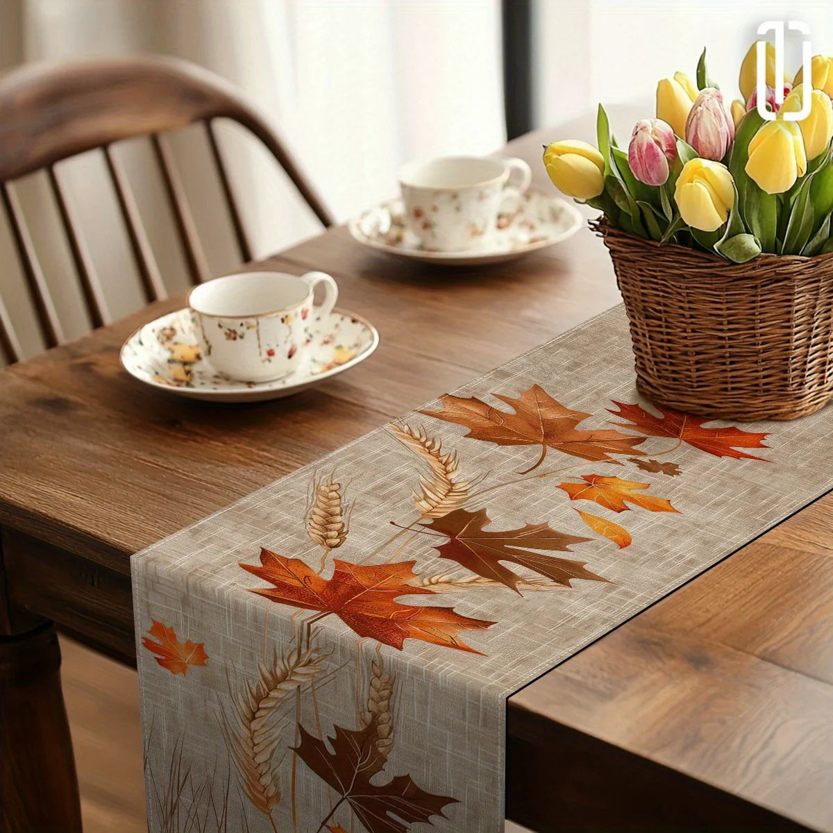 1 Piece of Autumn Pastoral Table Runner, Painted Maple Leaves, Wheat Ears, Stems, Suitable for Restaurants, Home Furnishings, Harvest Parties, Pastoral Style Decoration, Market Display.