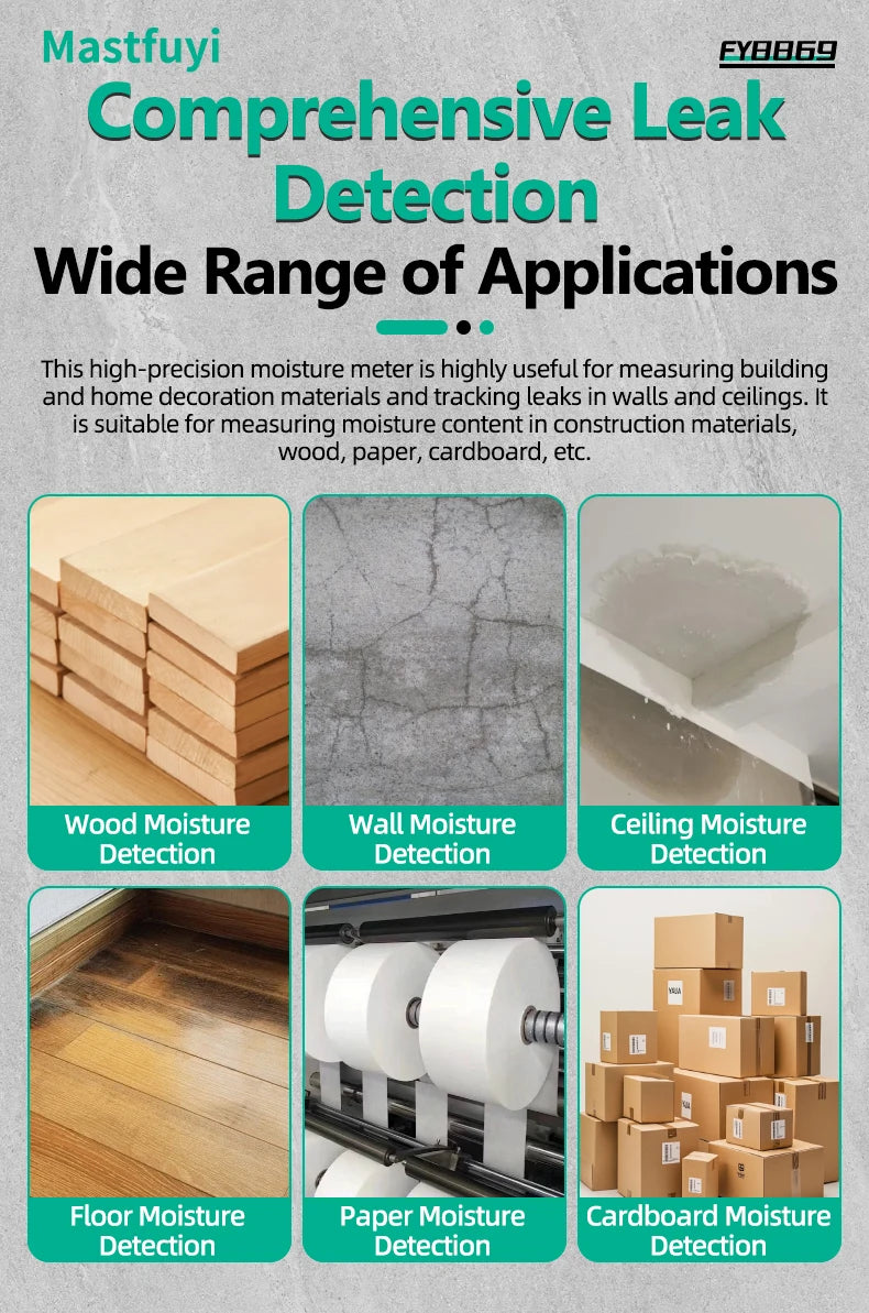 MASTFUYI Pinless Moisture Meter, Water Leak Finder, Non-Invasive Ball Sensor for Wood, Drywall, Flooring in Homes & RVs