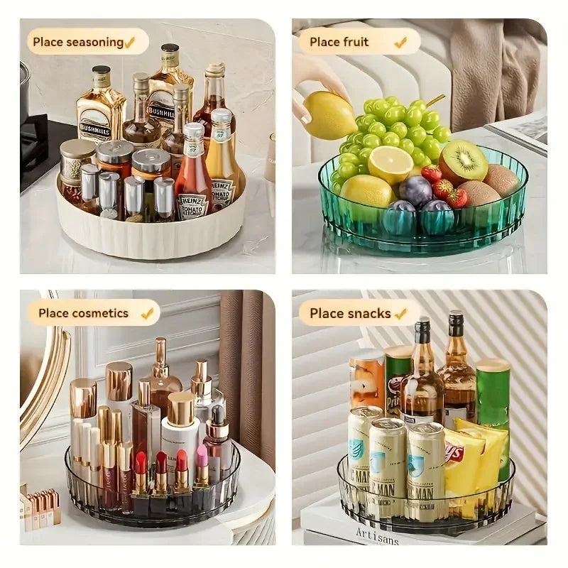 360°Rotating Tray Spice Rack Pantry Cabinet Turntable With Base Storage Bin Kitchen Organizer For Seasoning Cosmetic Storage Box