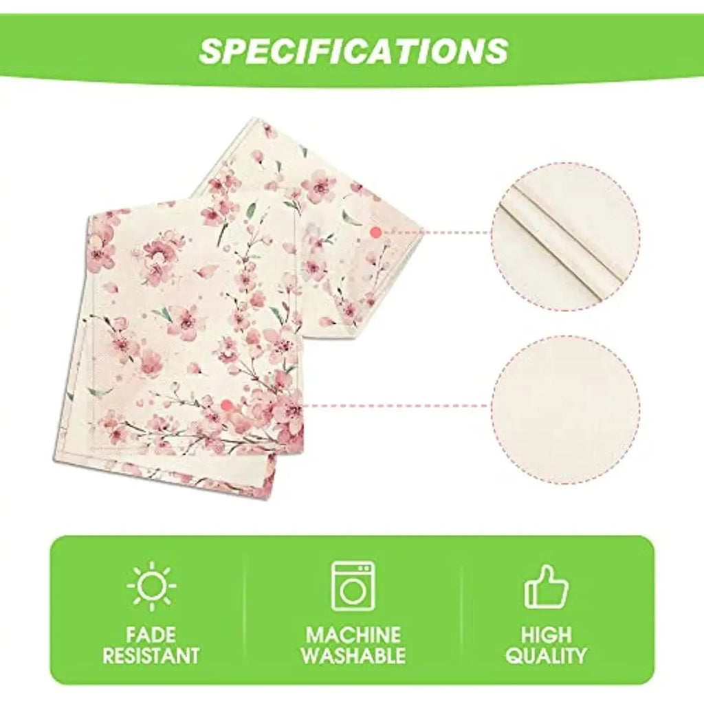 Spring Sakura Cherry Blossoms Branches Linen Table Runner Summer Kitchen Dining Table Decor Outdoor Picnic Wedding Party Decor