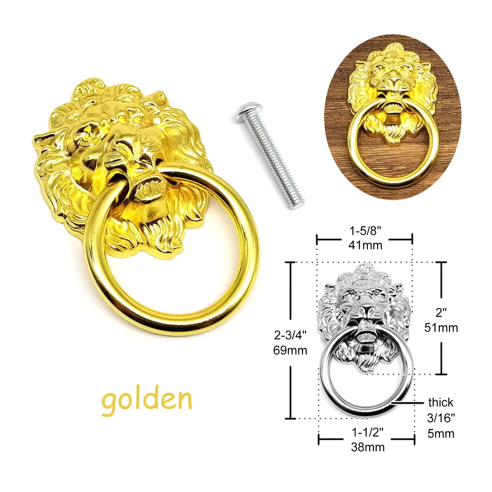 1/2/4/6X Vintage Retro Jewelry Chest Box Cabinet Cupboard Dresser Drawer Handle Pull Knob Ring Lion Head Shape 41x69mm 4 colors