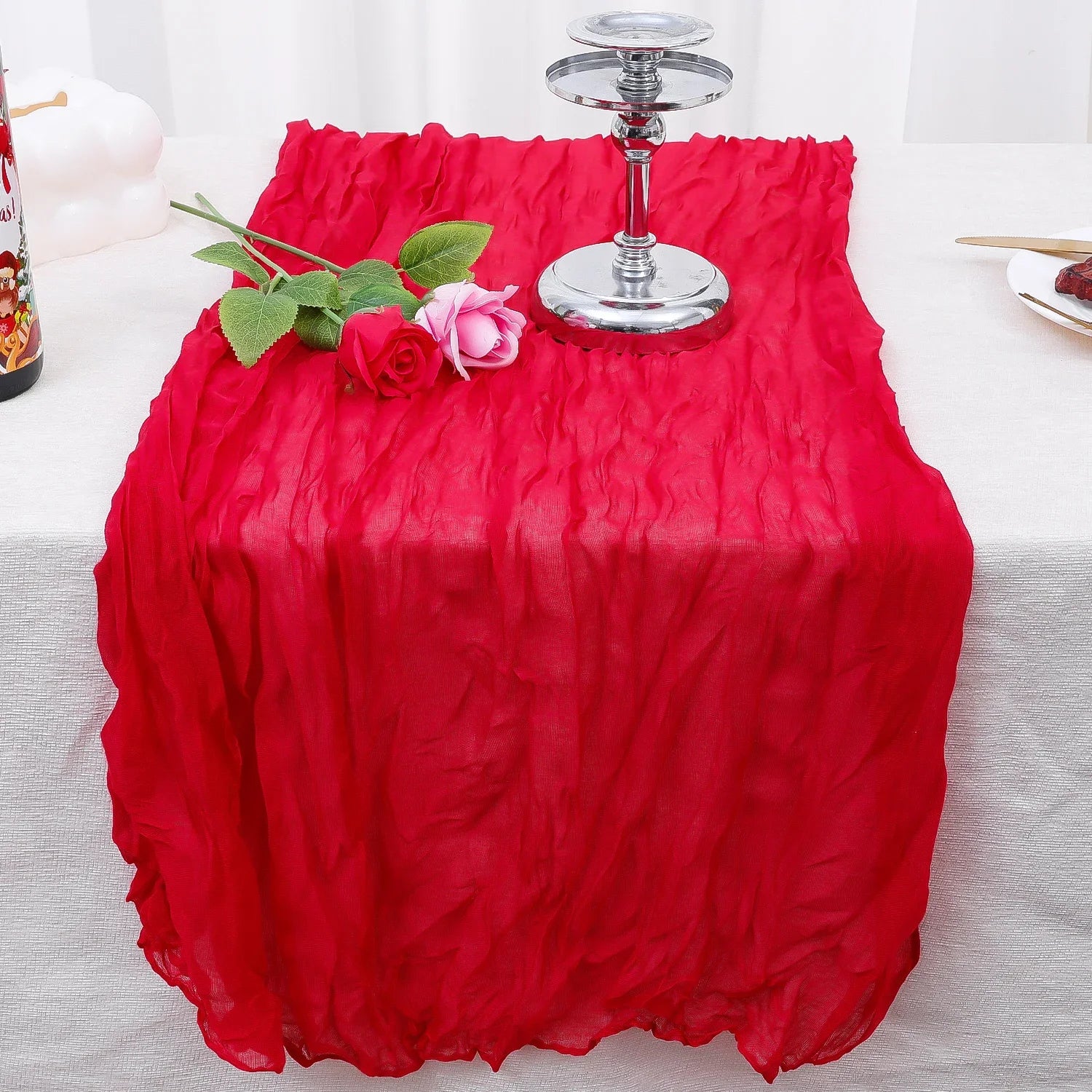 Valentine Red Long Table Runner Wedding Party Banquets Bridal Baby Shower Christmas Decorations Boho Gauze Polyester Cheesecloth