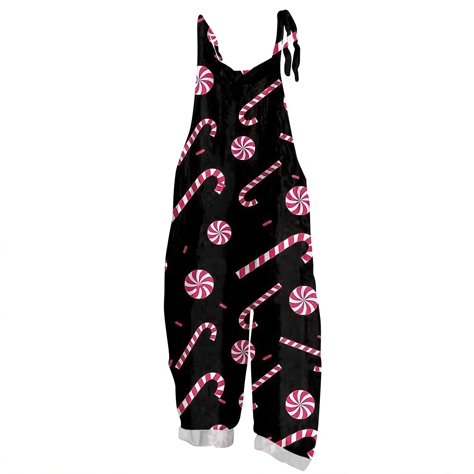 2025 Women's Fashion Christmas Printed Casual Loose Vintage Strappy Jumpsuit Retro Festival Pants New Year Themed Clothing