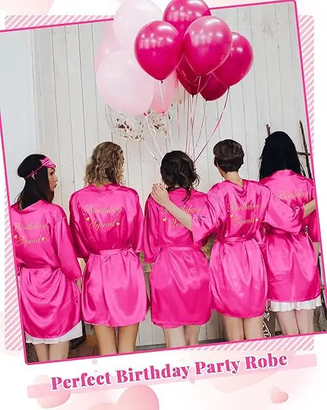 12 Pcs Women's Birthday Party Robes Gold Glitter Queen Squad Kimono Silky Nightgown Satin Bathrobes Dressing Gown