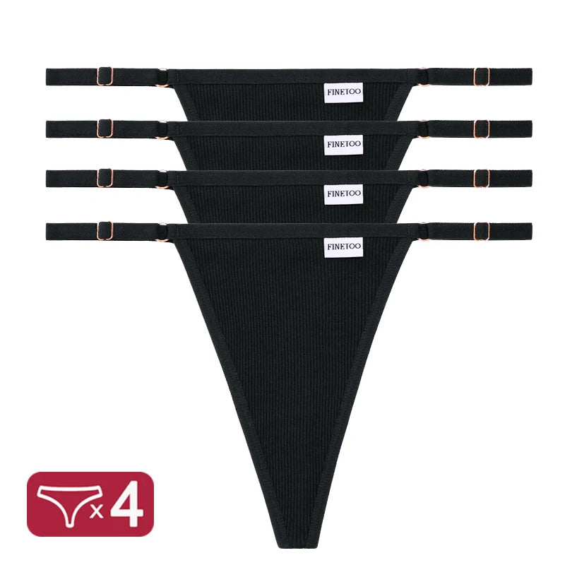4PCS/Set G-String Cotton Panties Sexy Women's Underwear T-Back Lingerie Pantys Female Low Rise Intimates Adjustable Strap Thongs