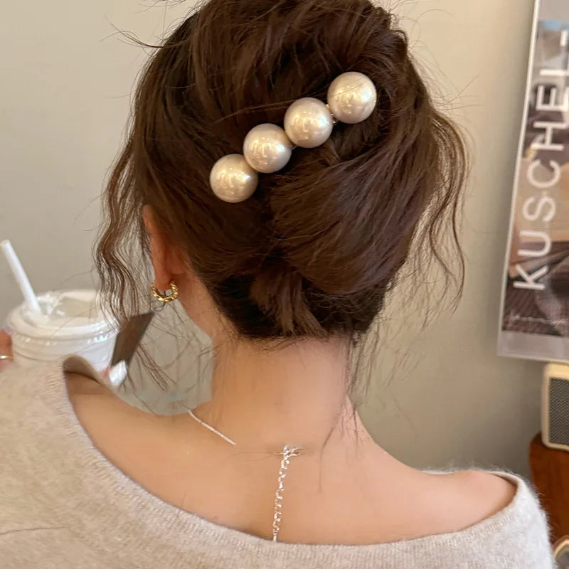 2025 New Round Ball Imitation Pearl Solid Color Spring Hair Pin/Clips for Women Personality Temperament Fashion Bow Accessories