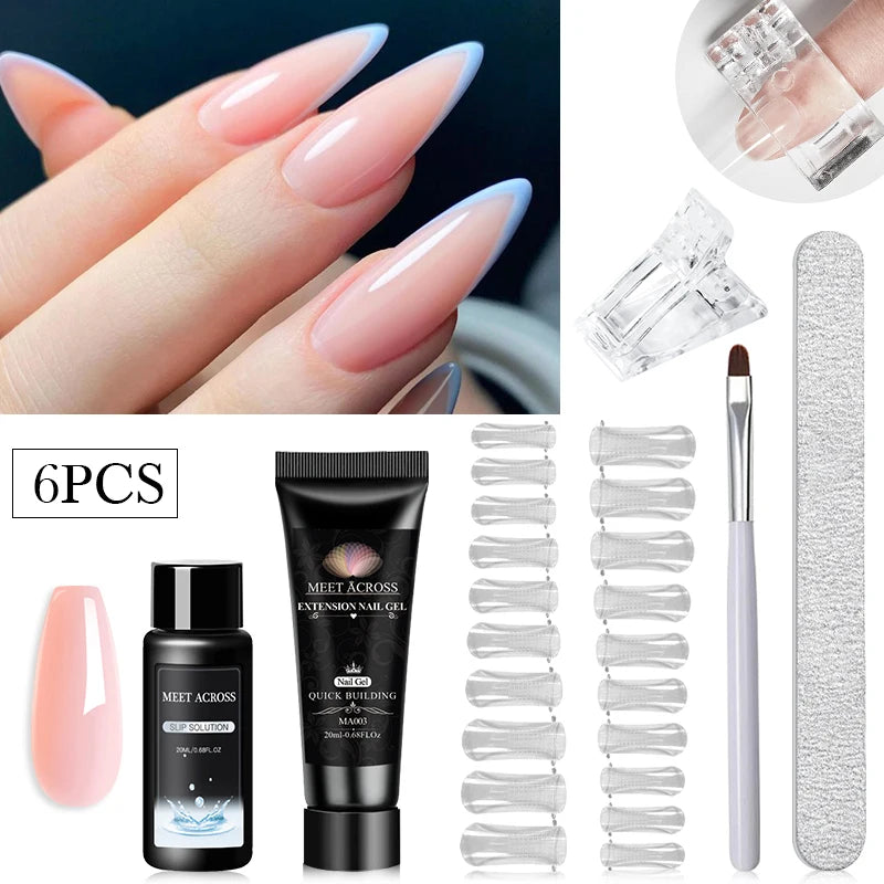 MEET ACROSS 20ML Nail Extension Gel Kit Quick Building Hard Gel Acrylic Crystal White Nude  Construction UV Gel Nail Polish Set