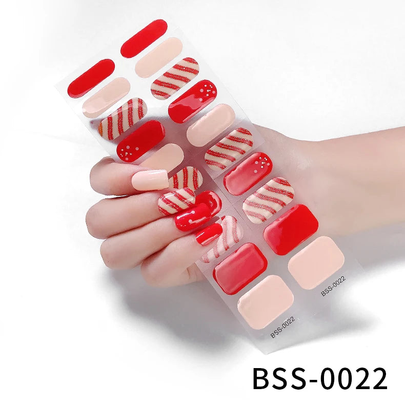 20/22tipsChristmas Semi Cured Nail Sticker UV Led Lamp Semi Cured Gel Design Nail Decals Waterproof Nail Stickers Nail Manicure