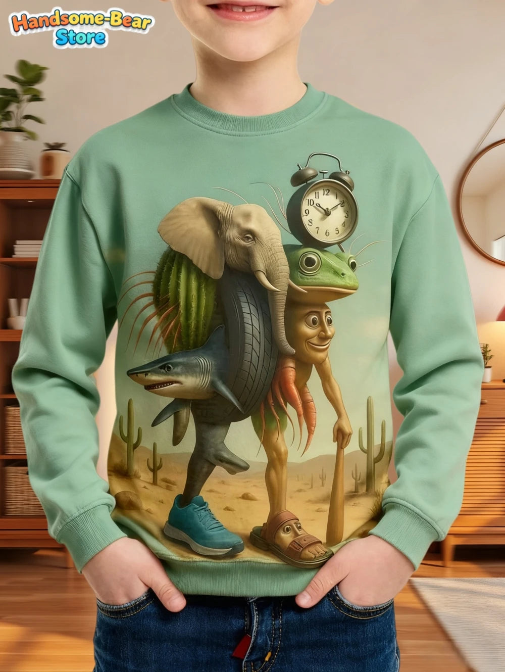 Italian Brainrot Boys Sweatshirt Autumn Long Sleeve Round Neck Hoodie Tungtung Sahur Brainrot Cartoon Children Tops Boys Clothes