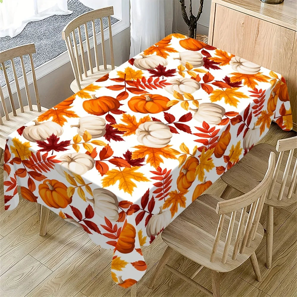 Autumn Pumpkin Maple Leaves Tablecloths for Table Decoration Fall Thanksgiving Harvest Rectangle Table Cloth Kitchen Party Decor