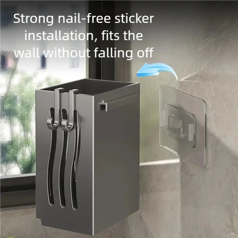 Kitchen Wall Mounted Shelf Multifunctional Chopstick and Spoon Cylinder No Hole Installation Drainage Basket Tableware Storage