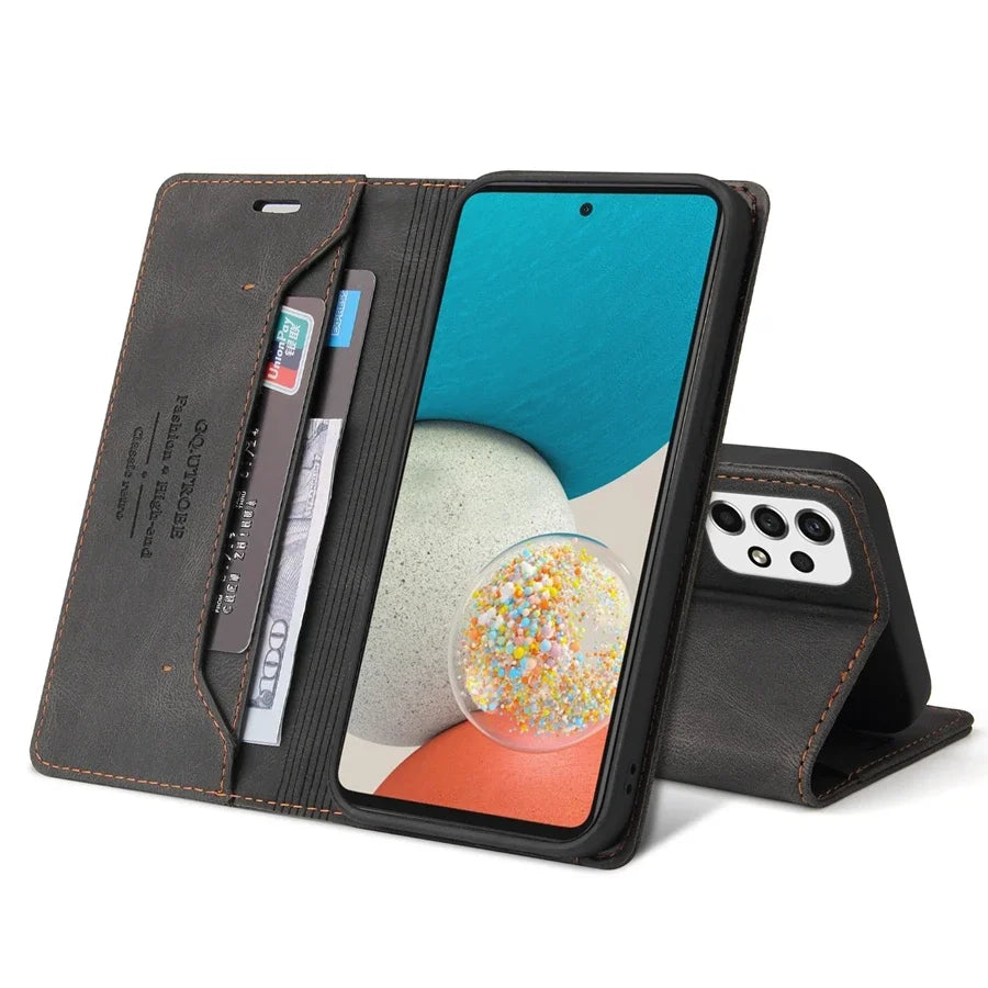 Wallet Anti Theft Brush Flip Leather Case For Samsung Galaxy S25 FE S24 Ultra A05s A06 A13 A14 A15 A16 A34 A35 A52 A53 A54 A55