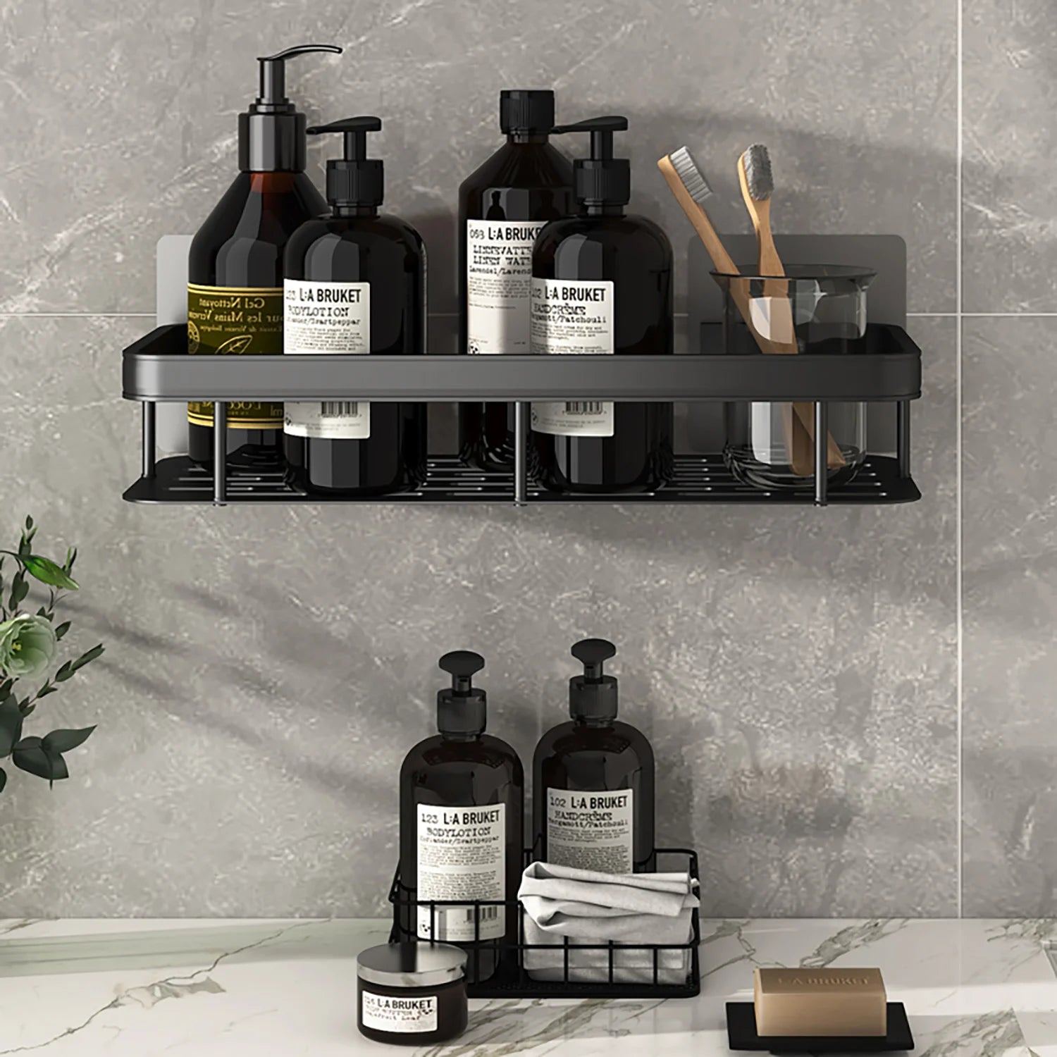 Kitchen wall mounted corner rectangular rack towel rack wall shower shampoo rack drilling-free rack tripod