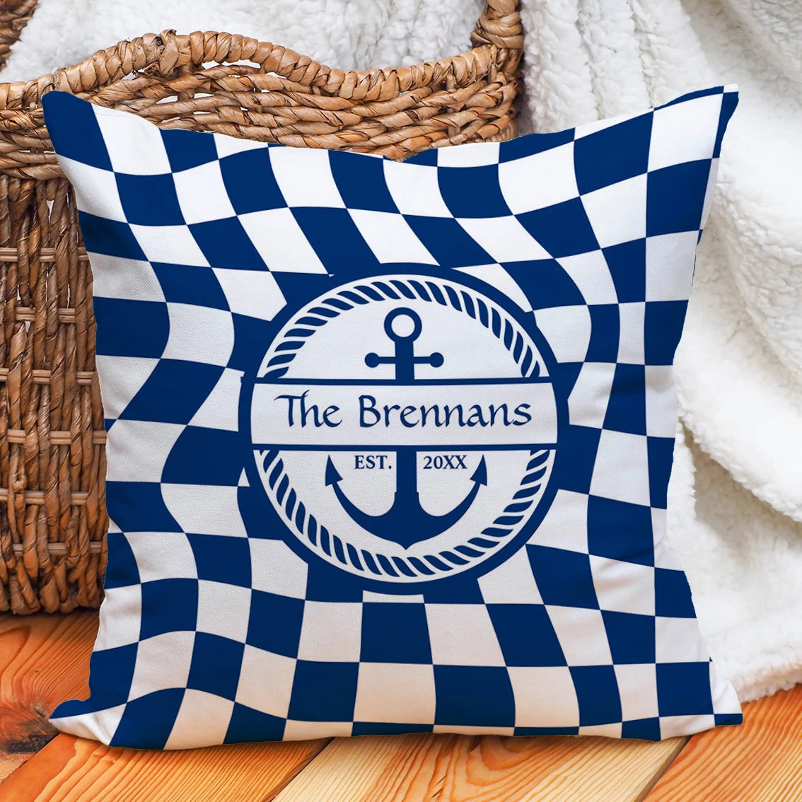 Custom Nautical Anchor Pillow Covers Personalized Boat Name Decorative Throw Pillowcases for Home Sofa Yacht Beach House Decor
