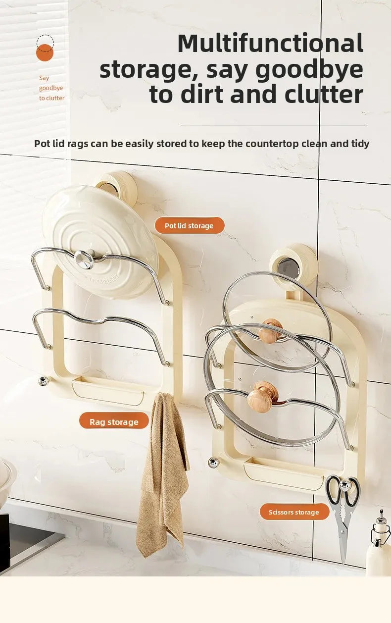 Double Layer Pot Lid Holder Kitchen Storage Rack Wall Mounted Cutting Board Stand Multi Functional Plastic Home Organization