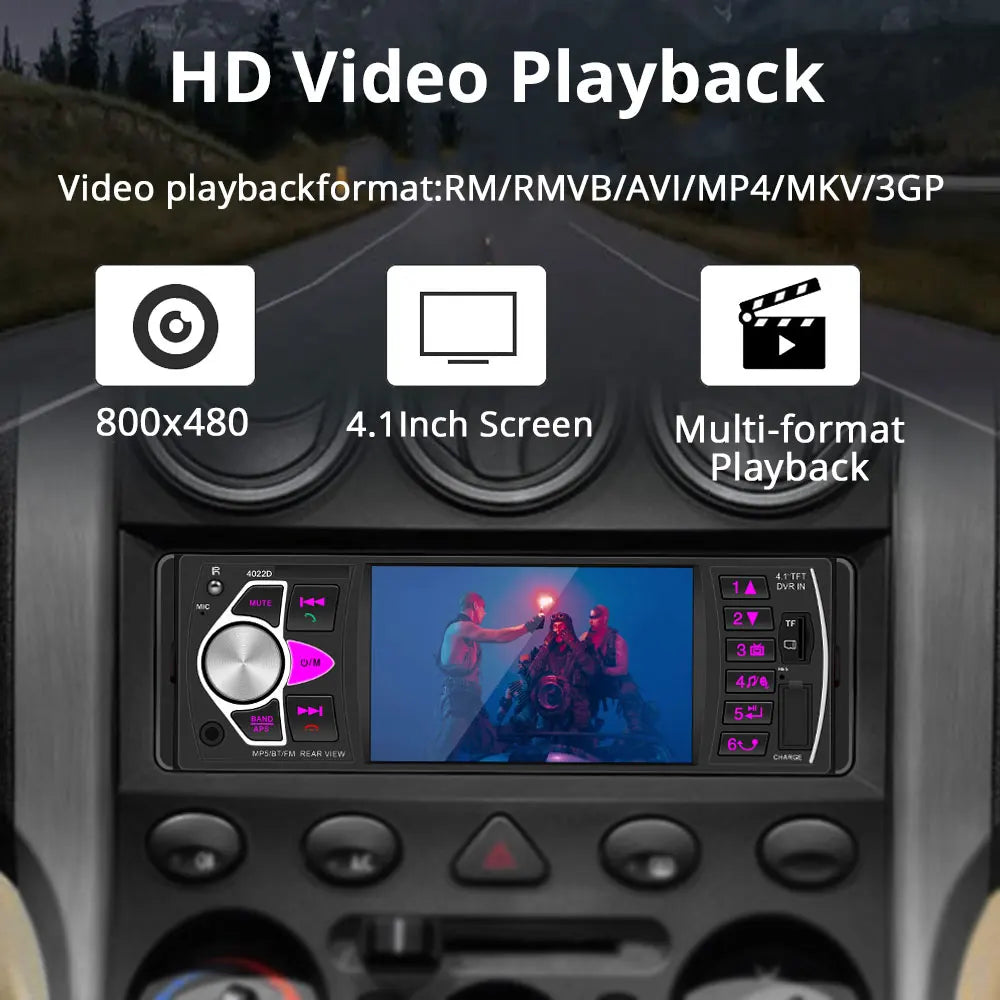 4.1" HD IPS screen car Radio MP5 player smart BT FM USB AUX car radio Hands-free colorful lights Video output Vehicle player 12V