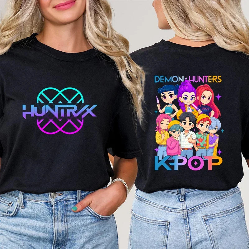 Kpop Demon Hunter HuntrX Print T-Shirts Korean Anime Tshirts Women Clothes Fashion Harajuku Kawaii T-shirt Women's Y2K Clothing