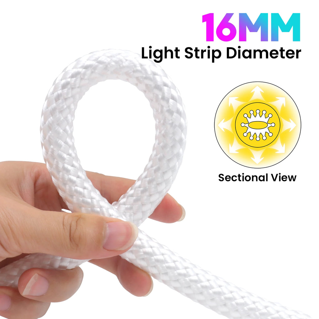 360 Glow Round RGB Neon LED Woven Strip Light 24key Bluetooth APP Remote Control 5V USB WS2812B Music Sync Waterproof Rope Decor