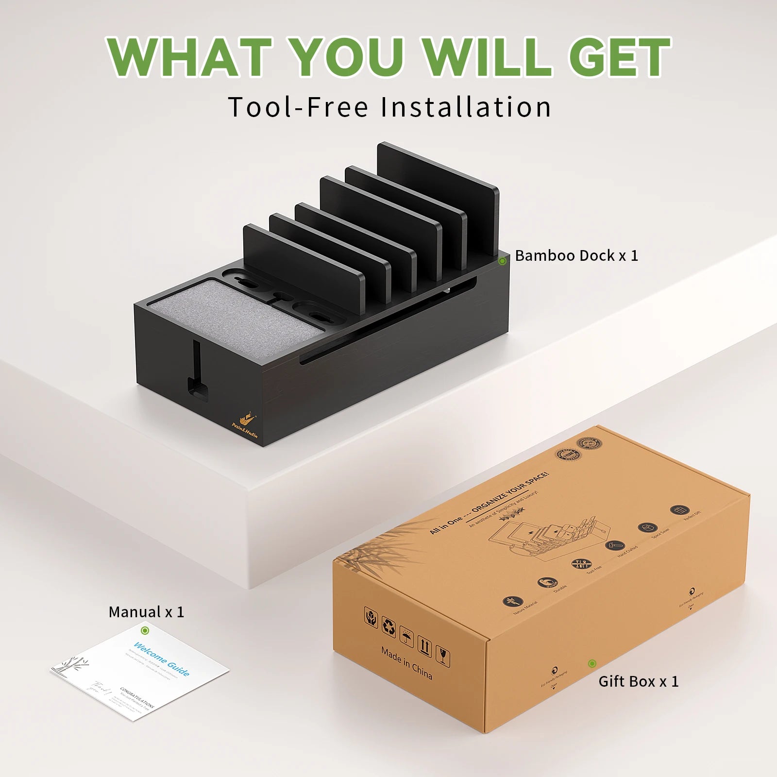 Bamboo Charging Station for Multiple Devices Charger Dock Holder Stand for Cell Phone and Tablet Electronic Devices Organizer