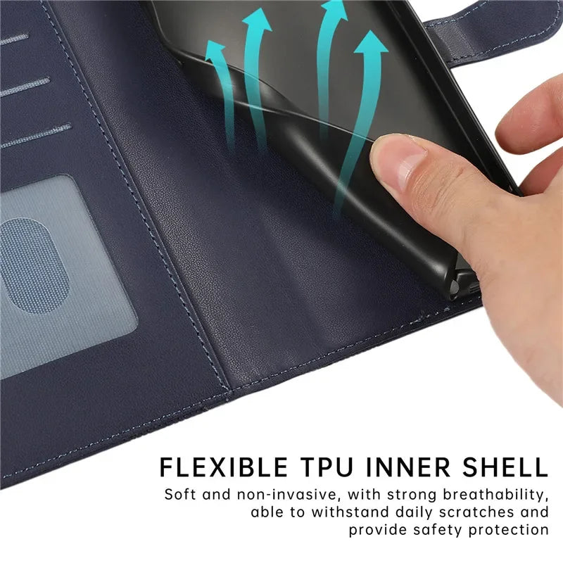 Luxury Leather Wallet Phone Case for iPhone 17 Air 16 15 14 Pro Max 16E 13 12 Mini 11 XS XR Max SE 8 7 Plus Flip Stand Cover