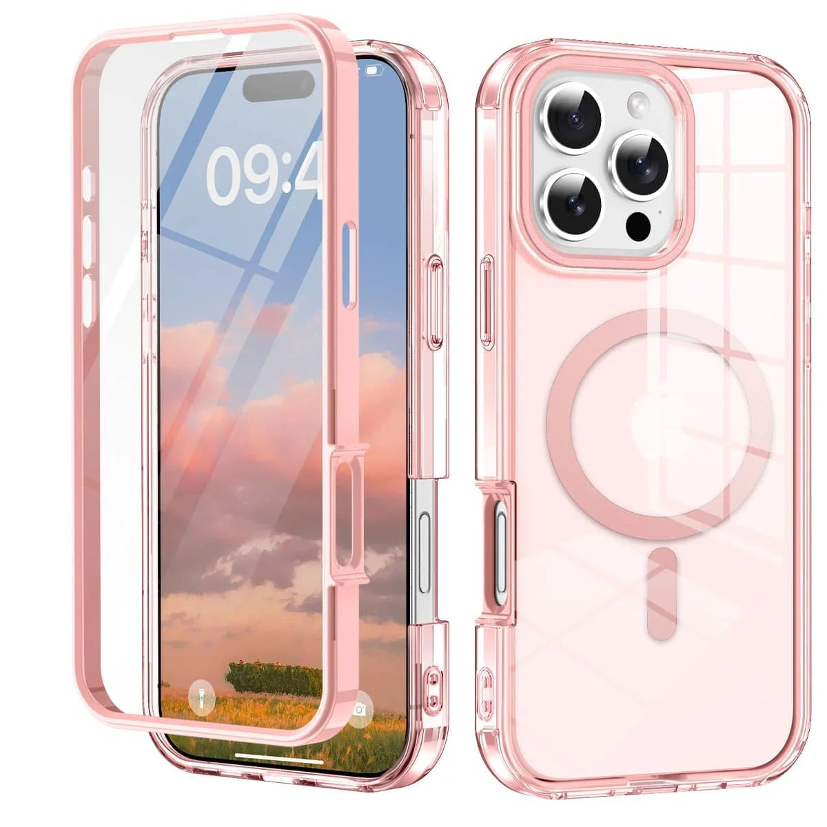 For iPhone 17/16e/15/14/13/12/11 Pro Max/Air Full Body Shockproof Case with Magnetic Built-in Screen Protector Transparent