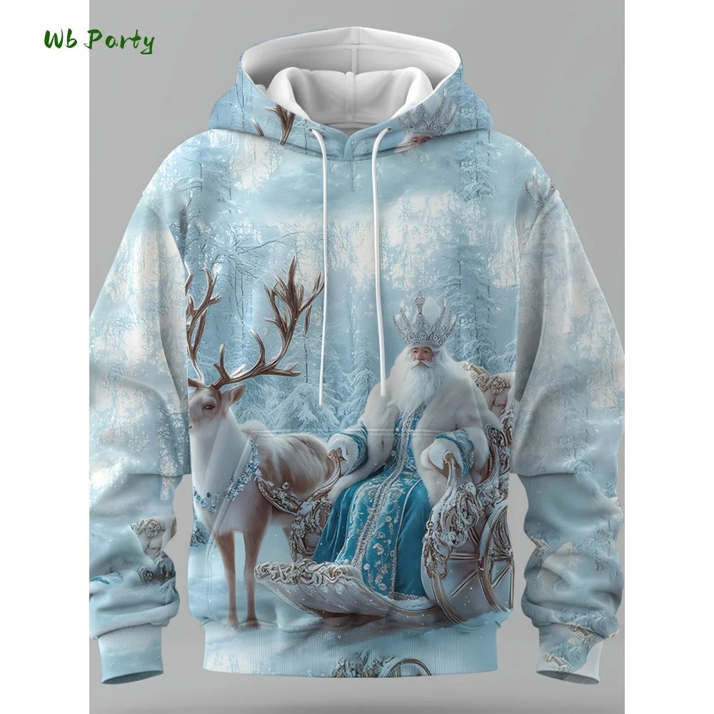 Fashion Men's Hooded Hoodies 3D Prints Christmas Theme Sweatshirt Drawstring Sportwear Long Sleeve Tops Casual Men's Sweatshirt
