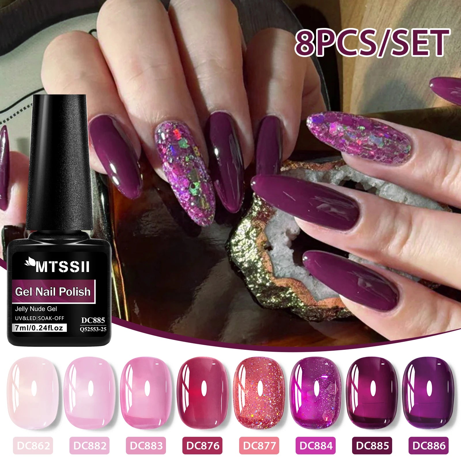 8pcs Nude Jelly Gel Nail Polish Set With Box Translucent Color Semi Permanent Soak Off UV LED Gel Varnish Nail Supplies Manicure