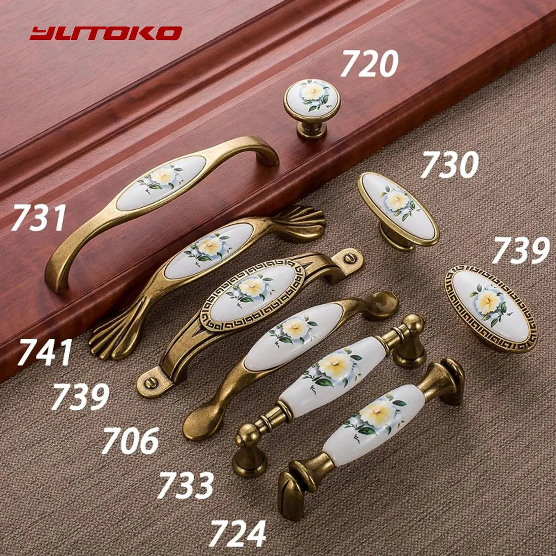 European Green Flower Ceramic Handles Kitchen Cabinet Storage Dressers Classic Wardrobe Cabinet Single Hole Closet Door Pulls