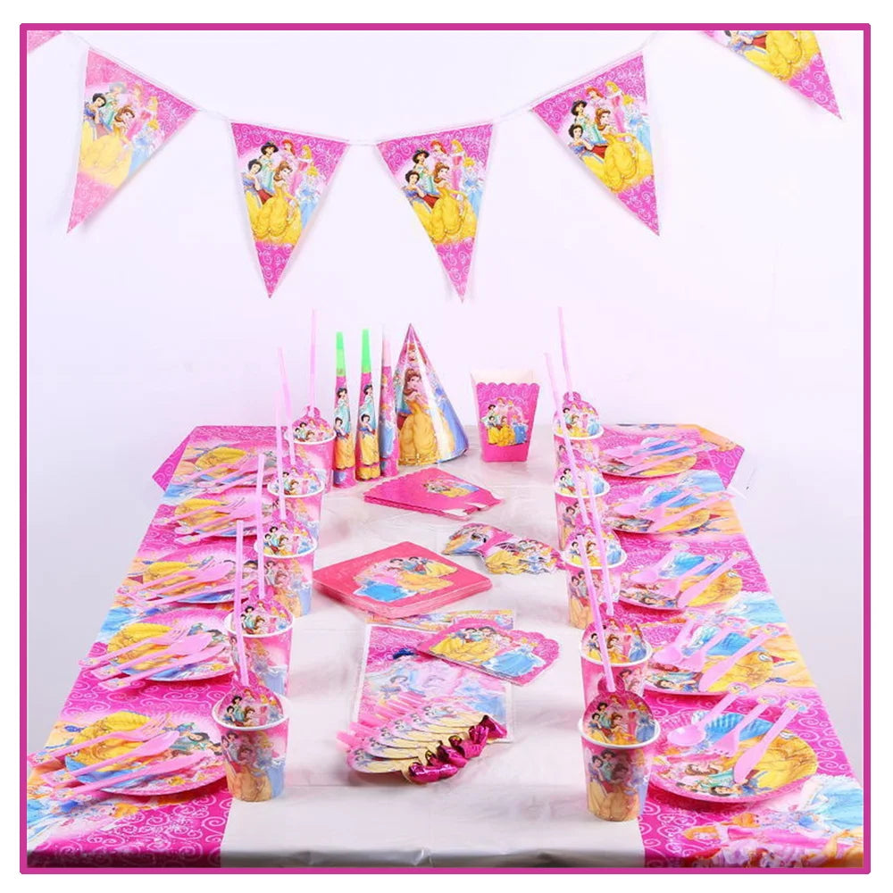 Disney Princess Birthday Party Decorations Girls Child Deco Disney Princess Birthday Plate Napkins Cups Tableware Supplies Setup