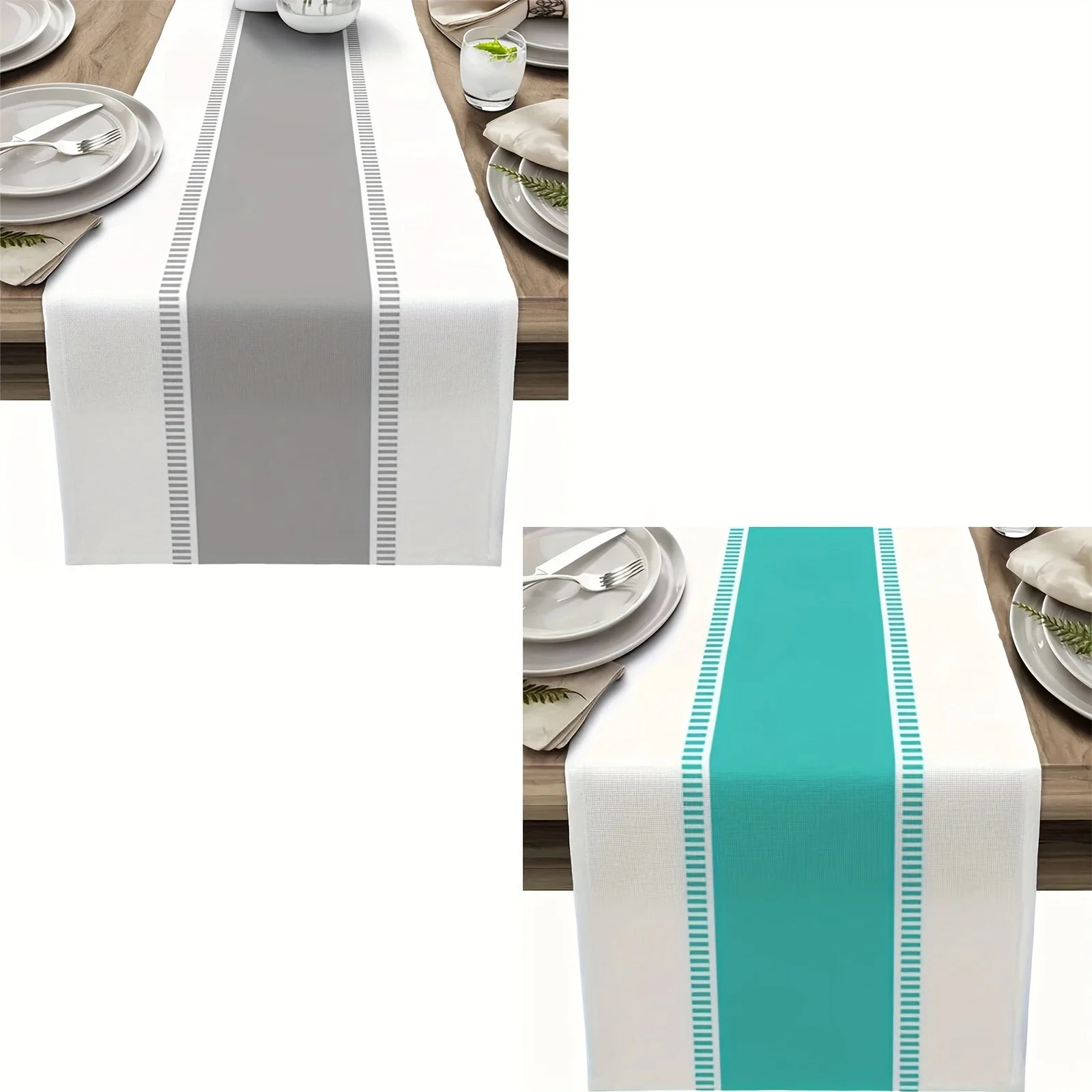 1 Piece Gray and Cyan Striped Table Runner, Modern Farmhouse Style Dining Table or Coffee Table Decoration, Perfect for Summer Parties and Living Rooms, Coffee Table Runner | Elegant Table Decoration