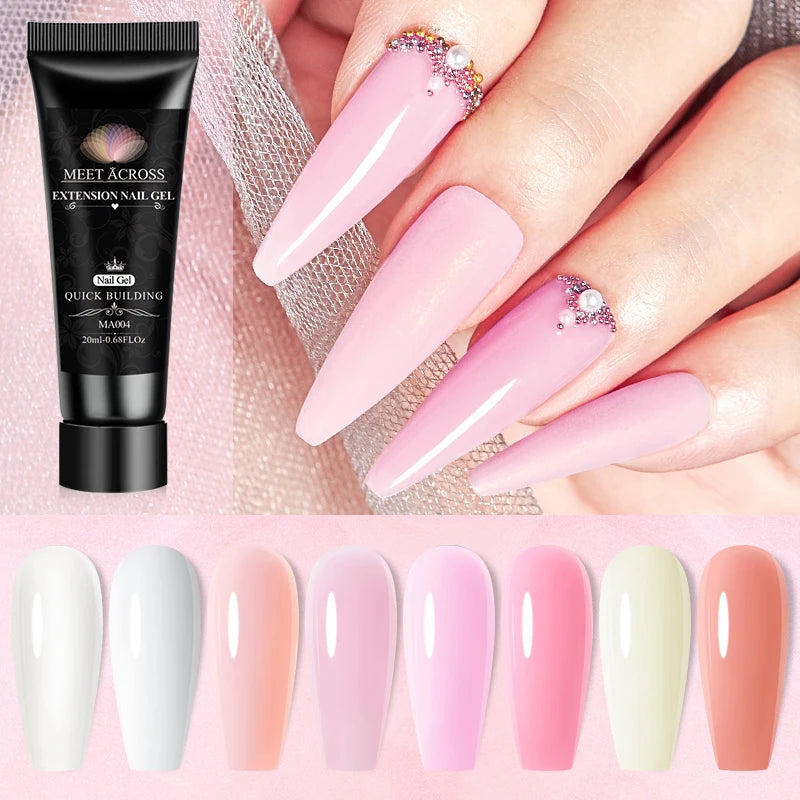 MEET ACROSS 20ML Nail Extension Gel Kit Quick Building Hard Gel Acrylic Crystal White Nude  Construction UV Gel Nail Polish Set