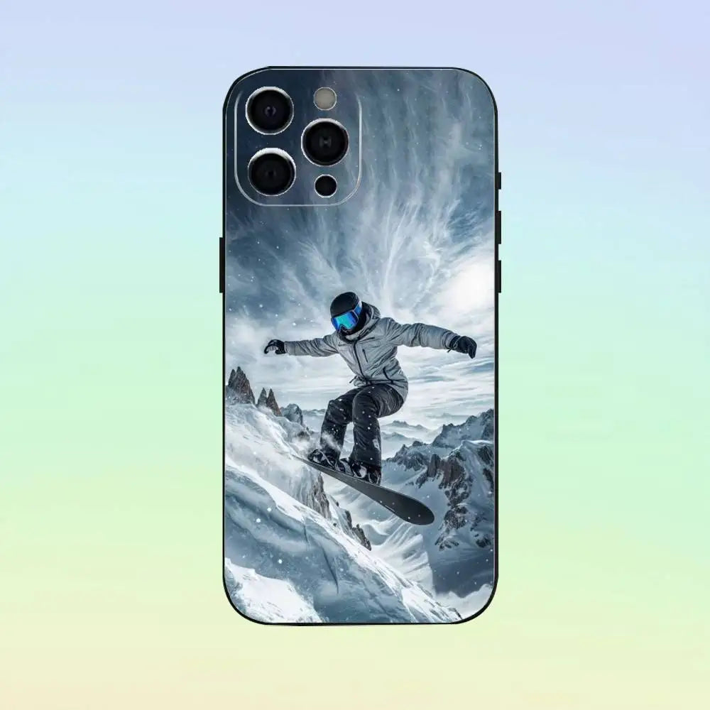 Skiing Snow Snowboard Ski Phone Case Silicone Soft For IPhone 17 16 15 14 13 12 11 Black Soft Silicone case