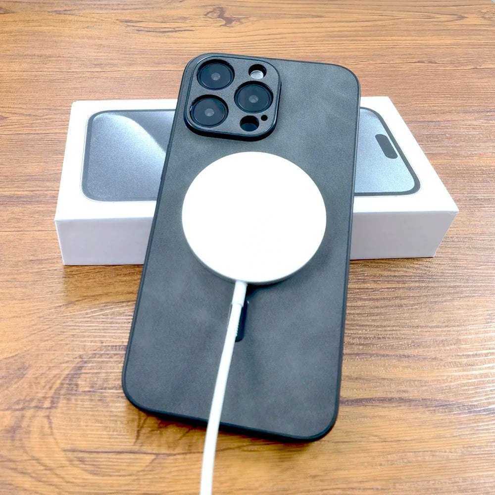 Luxury Leather Case For iPhone 17 16E 16 15 14 13 12 11 Pro Max Plus 15Pro 14Pro 13Pro 16ProMax Magsafe Wireless Charge Cover