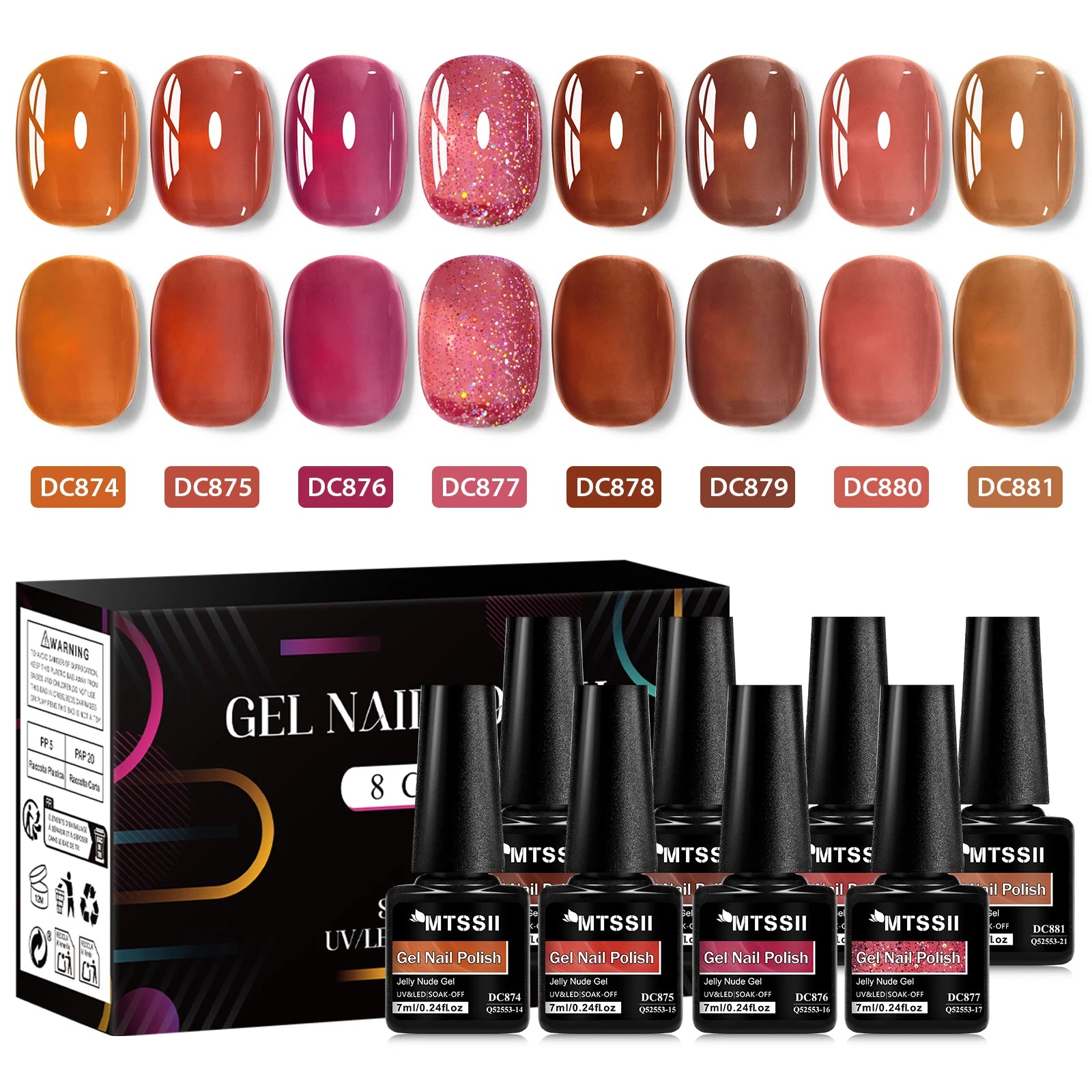 8pcs Nude Jelly Gel Nail Polish Set With Box Translucent Color Semi Permanent Soak Off UV LED Gel Varnish Nail Supplies Manicure