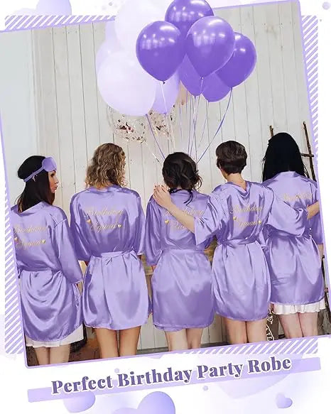 12 Pcs Women's Birthday Party Robes Gold Glitter Queen Squad Kimono Silky Nightgown Satin Bathrobes Dressing Gown