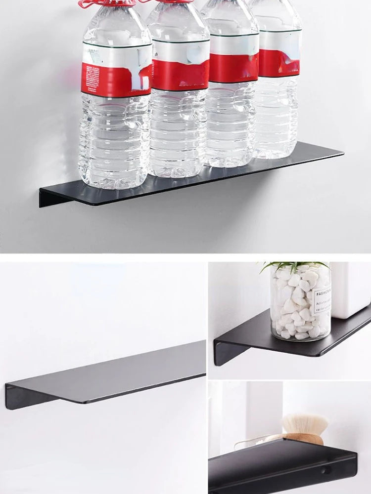 Small Shelf Without Drilling Shampoo Holder Bathroom Wall Floating White Shelves Stick Bath Organizer for Kitchen Accessories