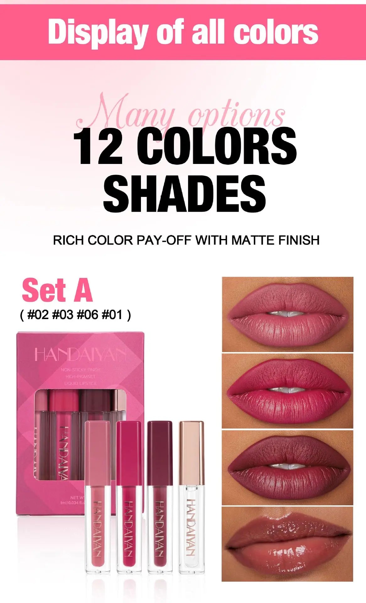 4 Pcs Lip Gloss Set, Waterproof Non Transfer Shimmer Lipstick, Long Lasting & Easy to Apply Liquid Lip Gloss for Daily Makeup