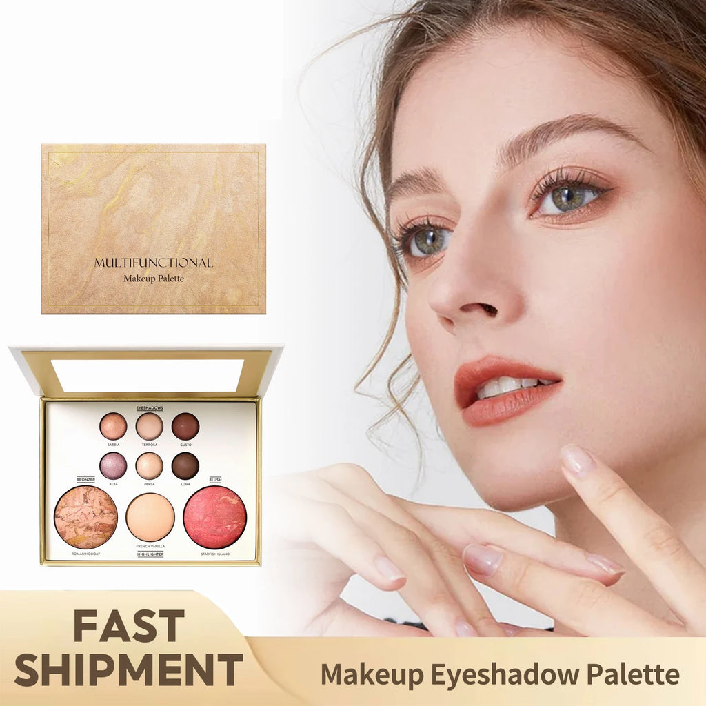 9 Colors Glitter Eyeshadow Palette Matte Highlighter Blush Eyelid Brightening Waterproof Lasting Makeup Versatile Cosmetic Set